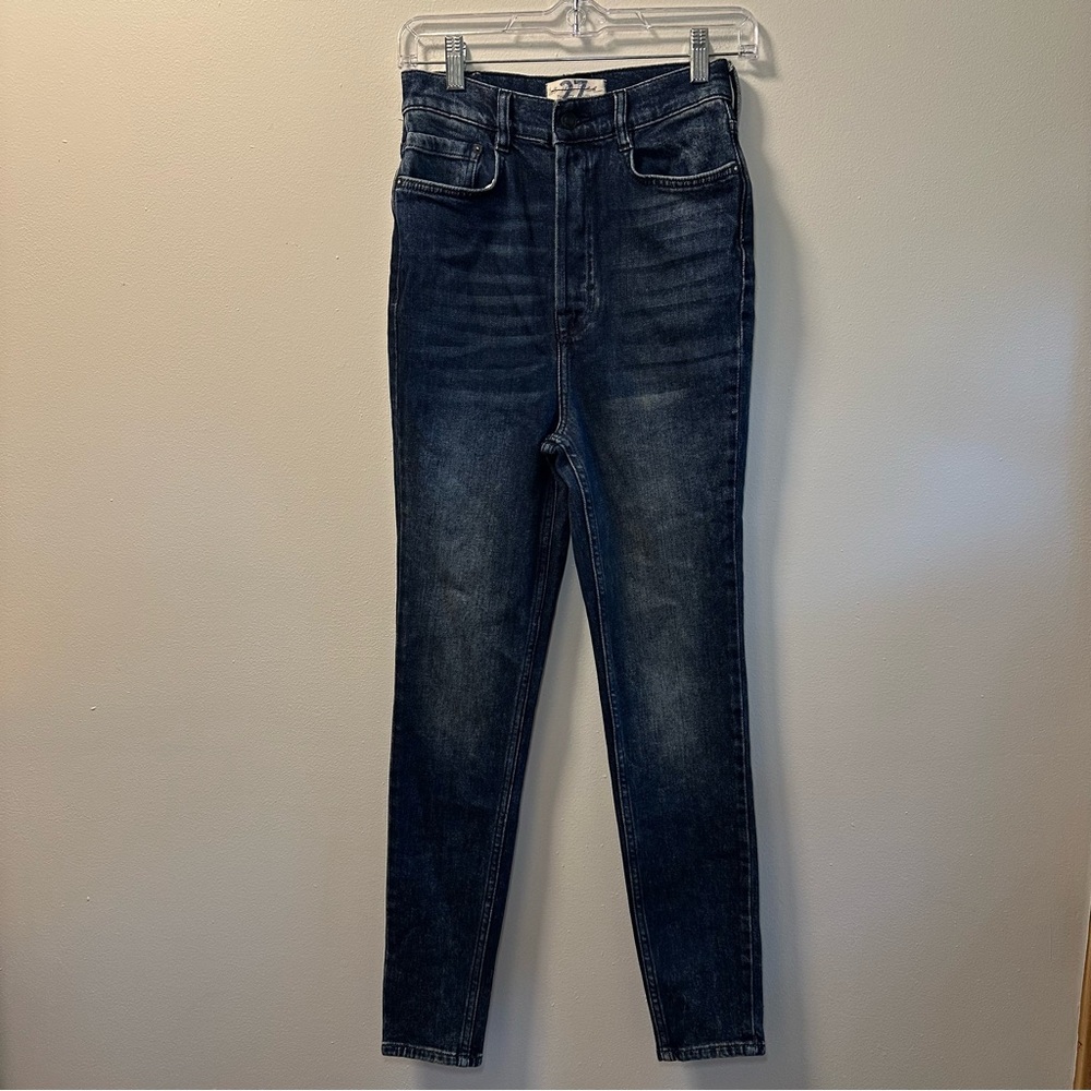 Free People We The Free Dark Wash Button Fly Phoenix High Rise Skinny Jean Sz 27